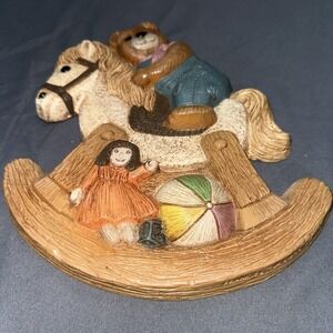 Vintage Frankies Designs 1986 Child's 3D Wall Decor 9x7 Teddy on Rocking Horse